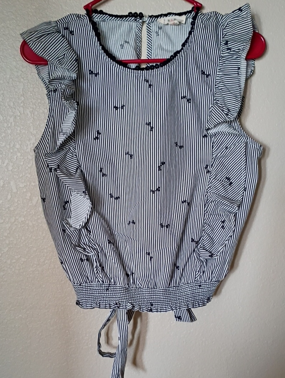 Striped Black and White Ruffle Tie-Hem Tank by Unknown Brand